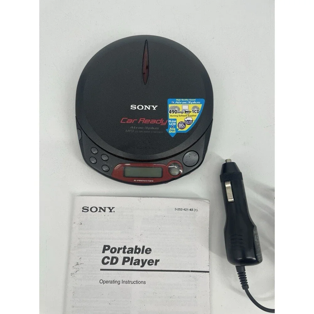 Sony D-NE518CK MP3 ATRAC3 CD Walkman Tested w/ OEM AC Adapter Car Kit Manual